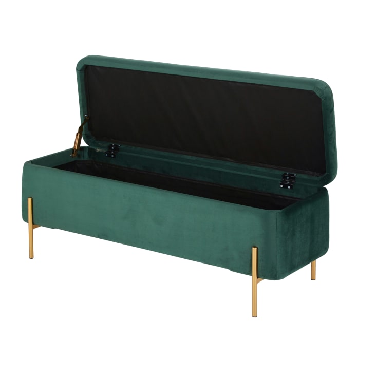 Maisons Du Monde CHRIS - Banco Bául De Terciopelo Verde Y Metal Dorado