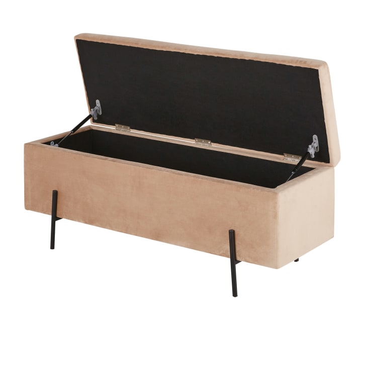 Maisons Du Monde CHRIS - Banqueta Baúl De Metal Dorado Y Terciopelo Beige