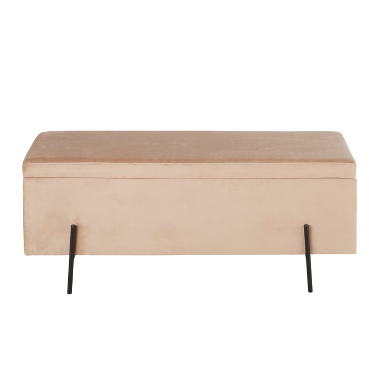 Maisons du Monde CHRIS - Banqueta baúl de metal dorado y terciopelo beige