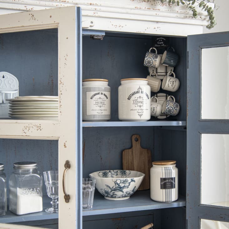 Maisons Du Monde CINTEGABELLE - Tazas De Cerámica Blanca Y Azul Con Motivos Decorativos (x6) Con Soporte De Metal