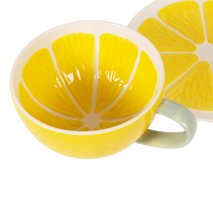 Maisons Du Monde Citron - Taza Y Platillo Con Limón De Gres Amarillo Y Verde