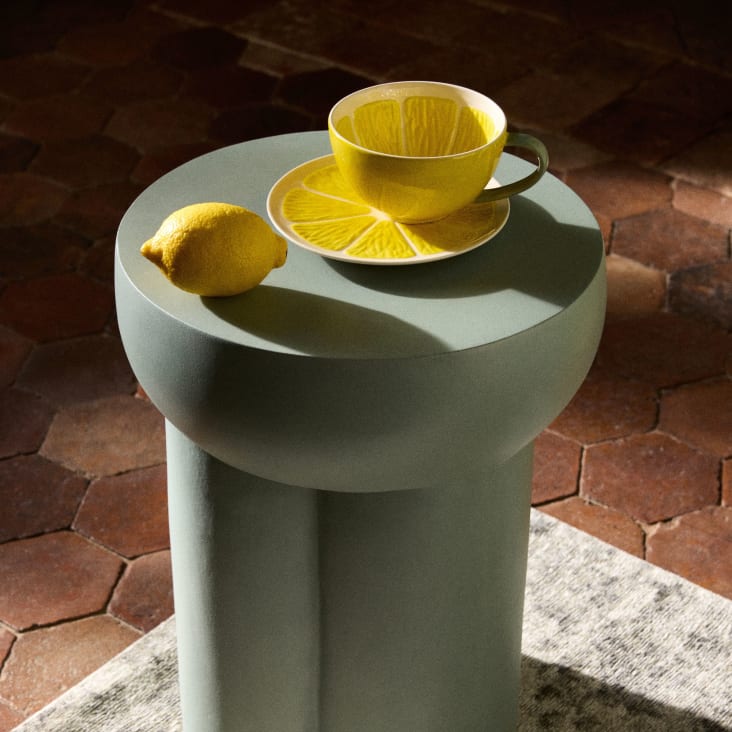 Maisons Du Monde Citron - Taza Y Platillo Con Limón De Gres Amarillo Y Verde