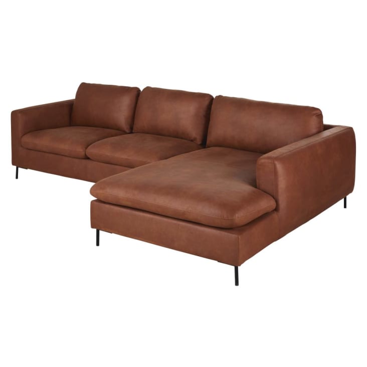 Maisons Du Monde City - Sofá Esquinero Derecho De 4/5 Plazas De Piel Reciclada Marrón