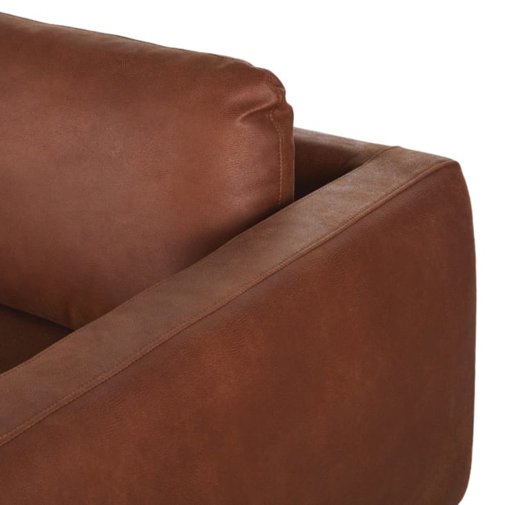 Maisons Du Monde City - Sofá Esquinero Derecho De 4/5 Plazas De Piel Reciclada Marrón