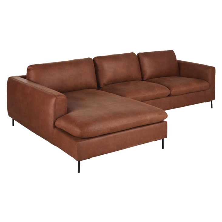 Maisons Du Monde City - Sofá Esquinero Izquierdo De 4/5 Plazas De Piel Reciclada Marrón