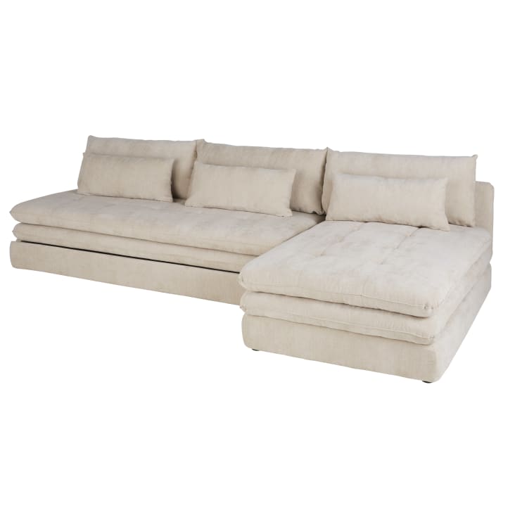 Maisons Du Monde Clio - Sofá Rinconera De 3/4 Plazas De Tela Reciclada Beige