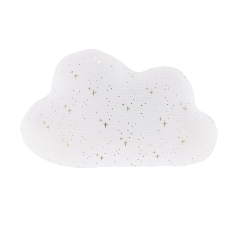 Maisons du Monde CLOUDY - Cojín de nube de algodón ecológico blanco con estrellas doradas 35x23