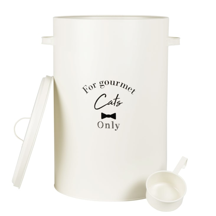 Maisons Du Monde Club Cat - Bote Para Pienso De Gatos De Metal Crudo Y Negro De 28X50