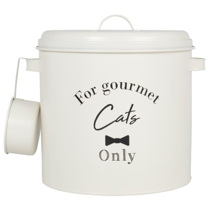 Maisons du Monde CLUB CAT - Caja para comida de gatos de metal color crudo Alt. 30 cm