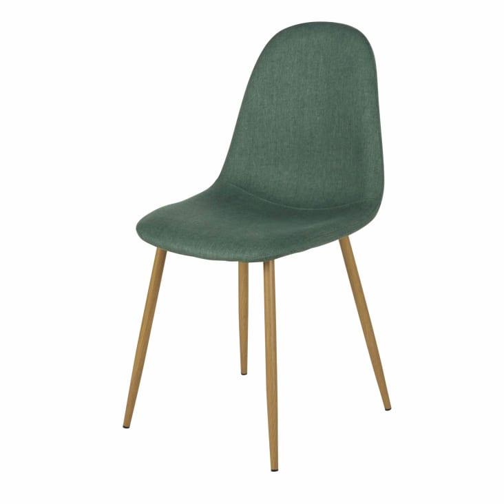 Maisons du Monde Clyde - Silla de tela reciclada verde oscuro con patas de acero efecto roble
