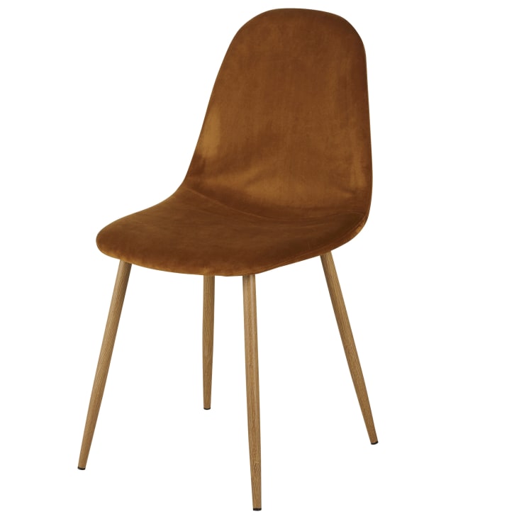 Maisons du Monde Clyde - Silla de terciopelo reciclado color caramelo con patas de acero efecto roble