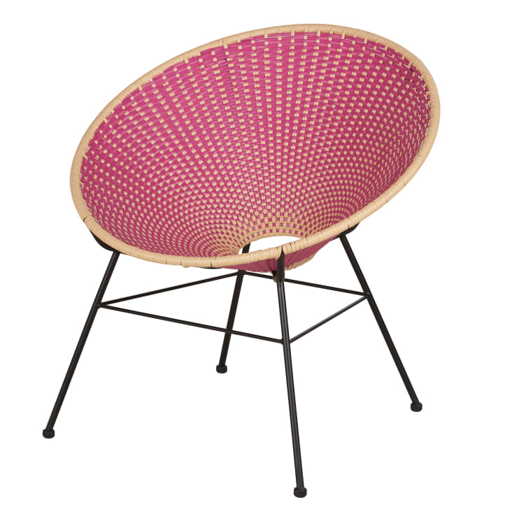 Maisons du Monde Cobie - Silla de jardín de acero negro y resina reciclada en rosa y beige