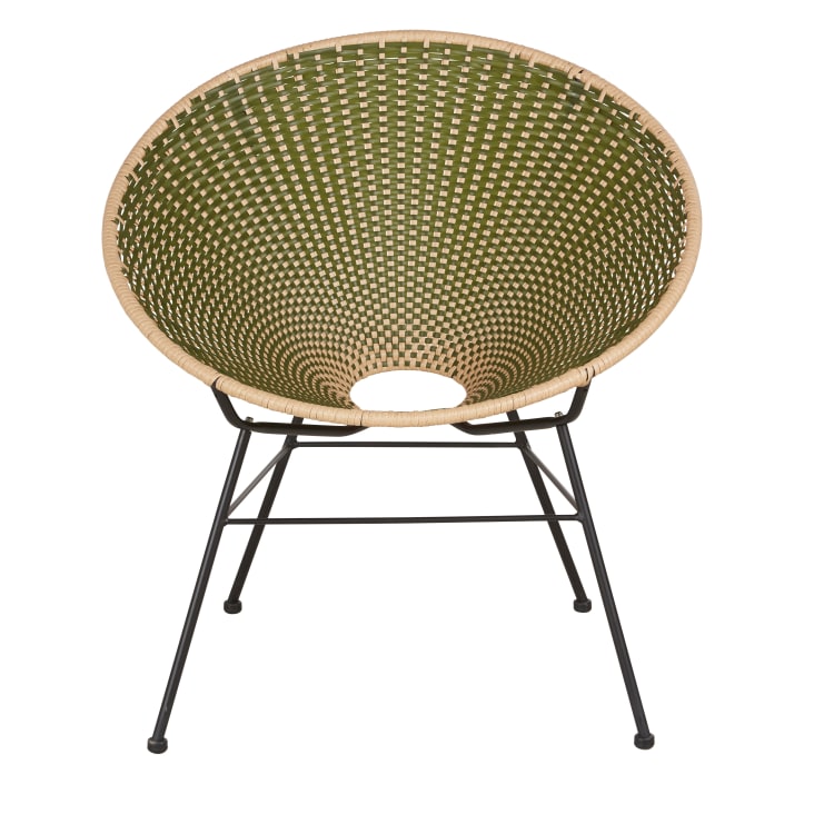 Maisons Du Monde Cobie - Sillón De Jardín De Acero Negro Y Resina Reciclada En Kaki Y Natural