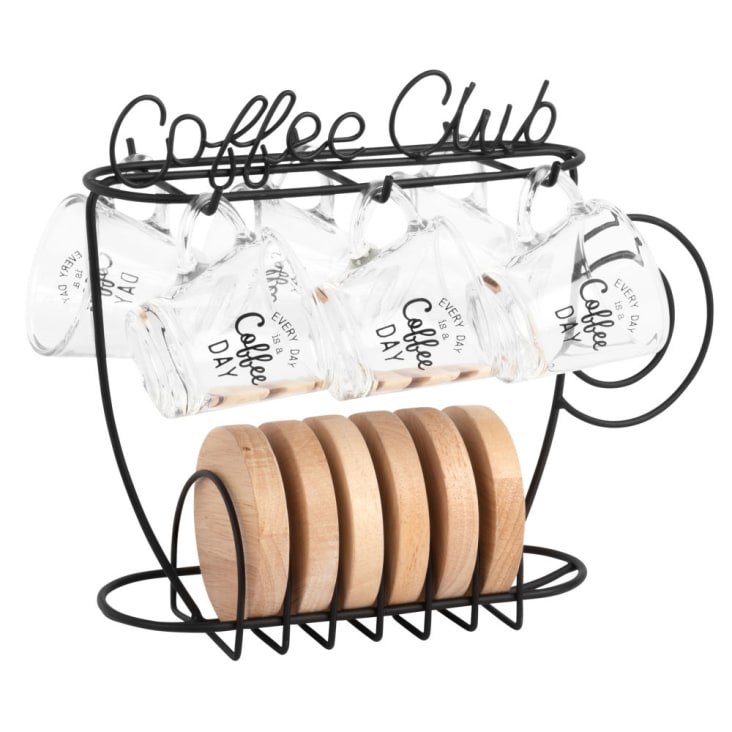 Maisons du Monde COFFEE CLUB - Tazas de café de cristal (x6) con soporte de metal negro