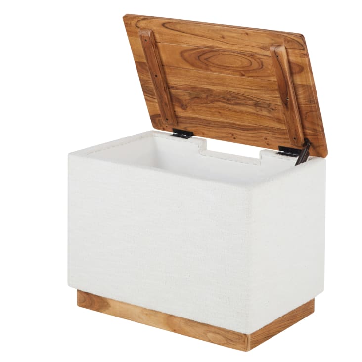 Maisons Du Monde Cofli - Banco Con Arcón De Madera Y Tela Rizada Blanca