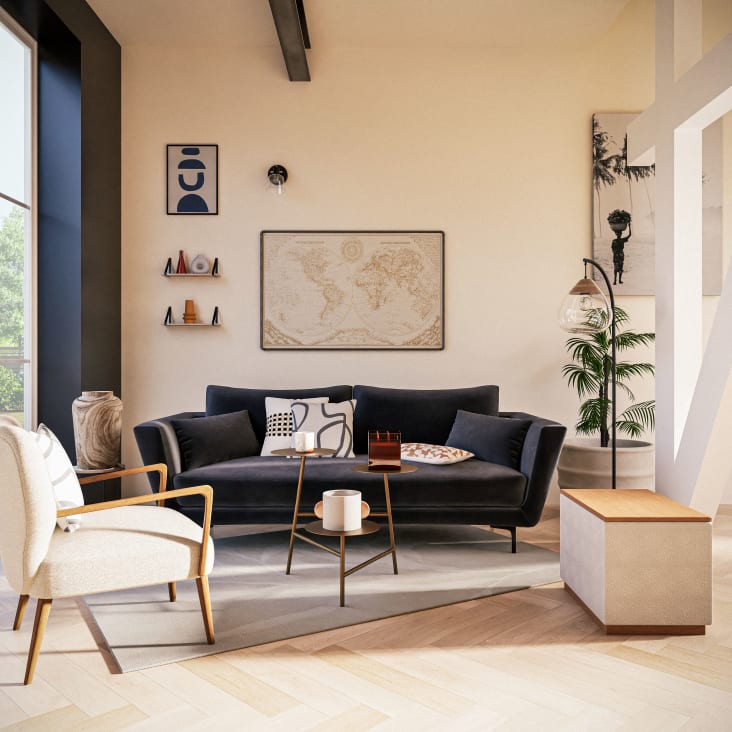 Maisons Du Monde Cofli - Banco Con Arcón De Madera Y Tela Rizada Blanca