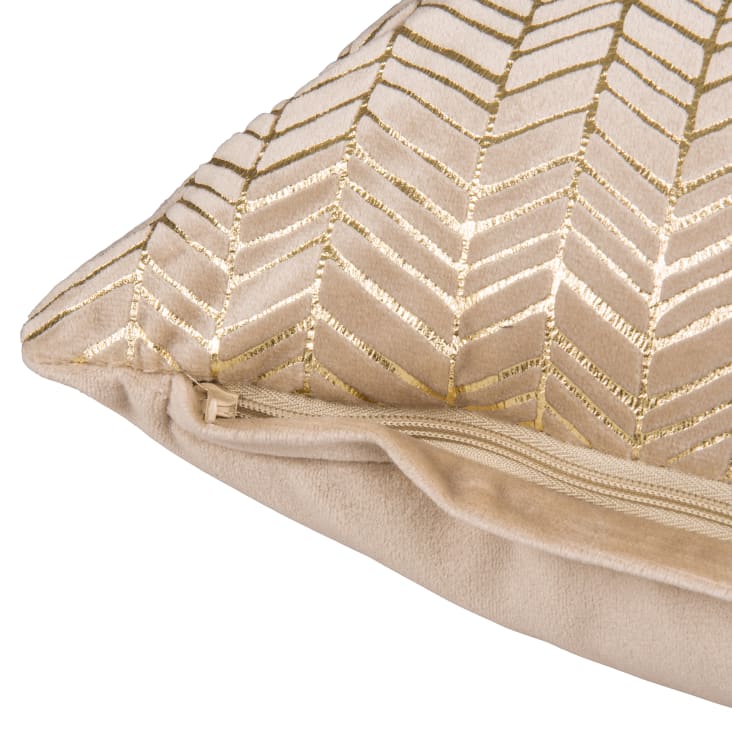 Maisons Du Monde Cojín De Ante Beige Con Motivo Geométrico Estampado Dorado 45x45