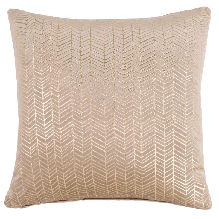 Maisons du Monde Cojín de ante beige con motivo geométrico estampado dorado 45x45