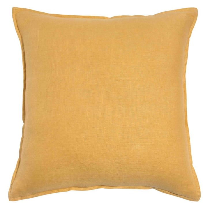 Maisons du Monde Cojín de lino lavado amarillo 45x45