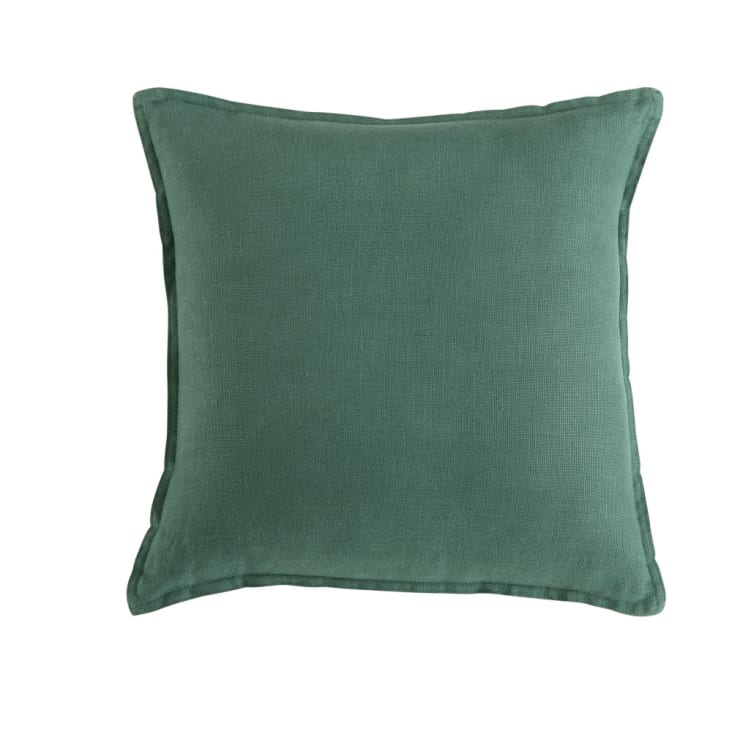 Maisons du Monde Cojín de lino lavado en verde balístico 45x45