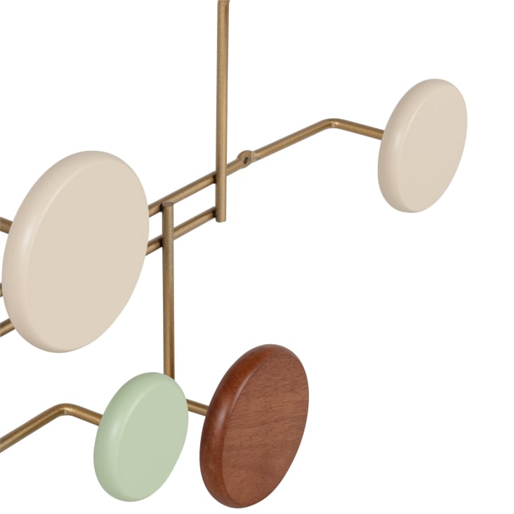 Maisons Du Monde Cologne - Perchero Con 8 Ganchos De Madera Verde De Colores Y Metal Dorado