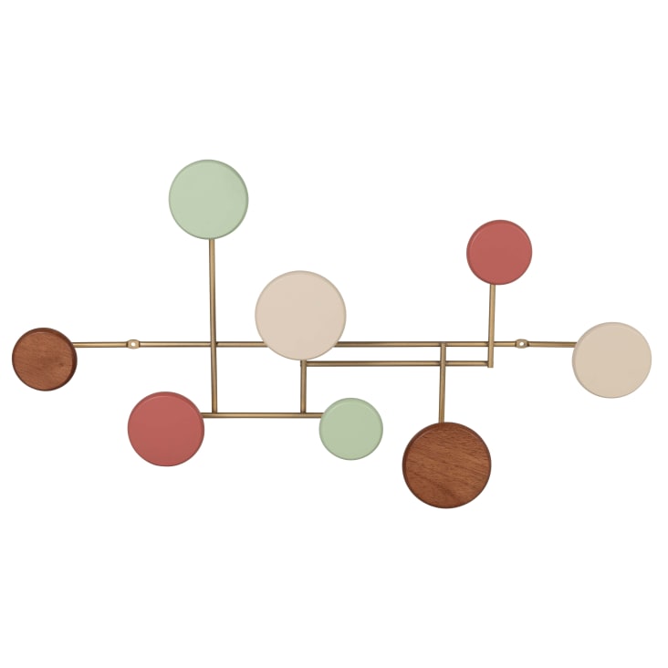 Maisons du Monde Cologne - Perchero con 8 ganchos de madera verde de colores y metal dorado