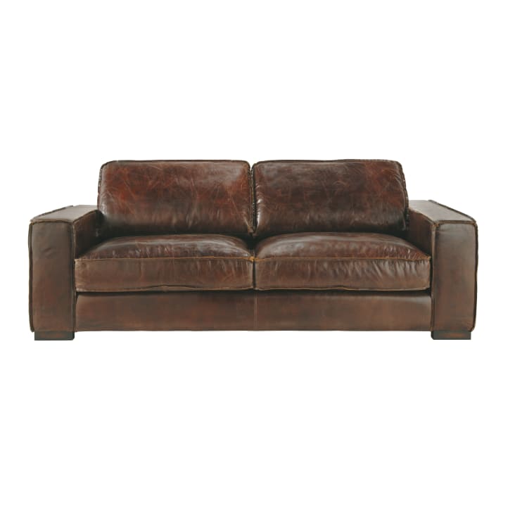 Maisons du Monde Colonel - Sofá vintage de 3 plazas de cuero marrón