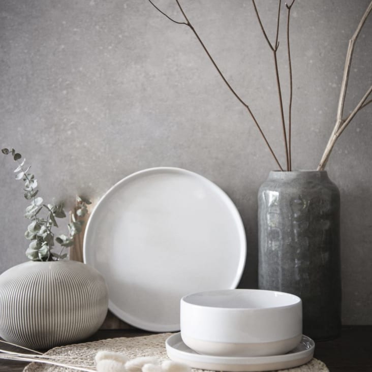 Maisons Du Monde COLORADO - Lote De 6 - Plato De Postre De Cerámica Blanca Y Beige