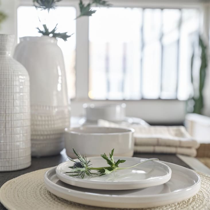 Maisons Du Monde COLORADO - Lote De 6 - Plato De Postre De Cerámica Blanca Y Beige