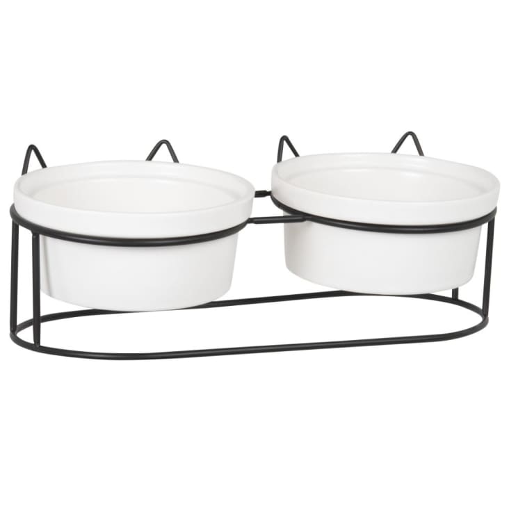 Maisons du Monde Comedero y bebedero de porcelana con alambre en crudo y negro