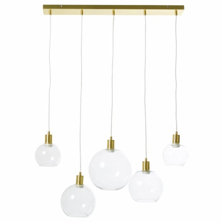 Maisons du Monde COOPER - Lámpara de techo con 5 bolas de cristal y metal dorado