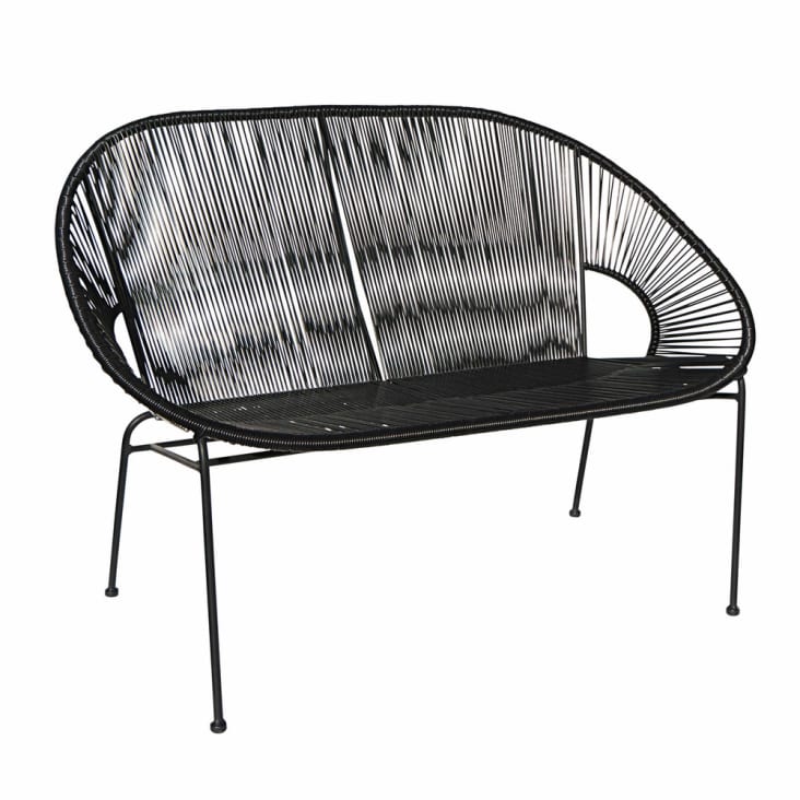 Maisons Du Monde Copacabana - Banco De Jardín Apilable De 2/3 Plazas De Hilo De Resina Y Metal Negro