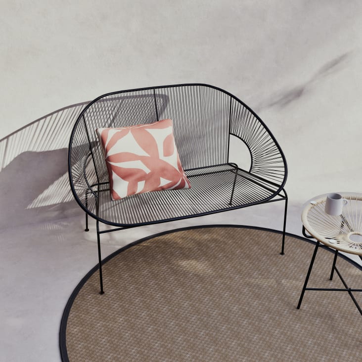 Maisons Du Monde Copacabana - Banco De Jardín Apilable De 2/3 Plazas De Hilo De Resina Y Metal Negro