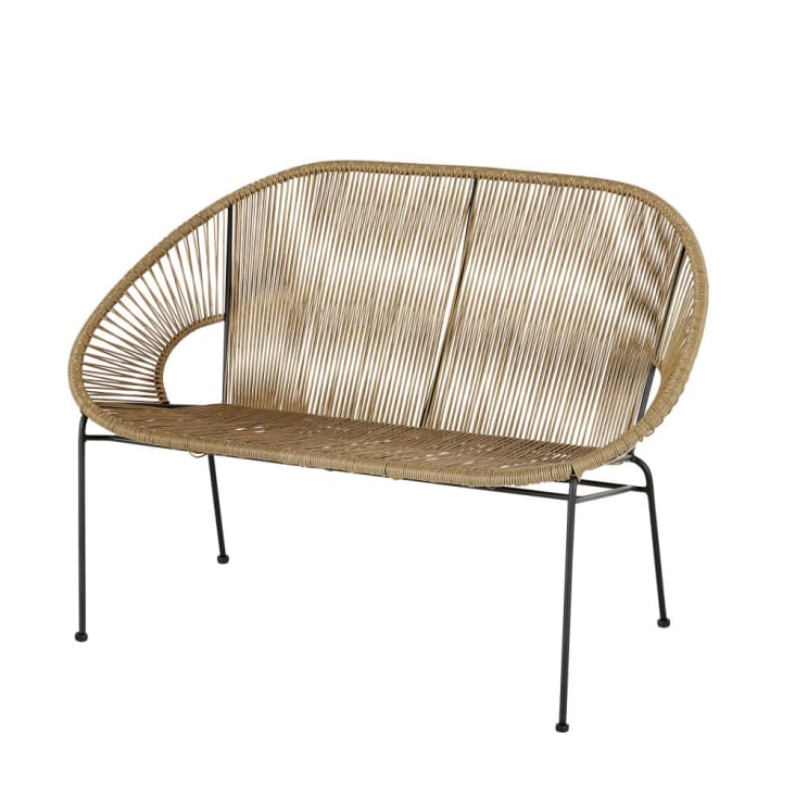 Maisons Du Monde Copacabana - Banco De Jardín De 2 Plazas De Resina Imitación A Mimbre Y Metal Negro