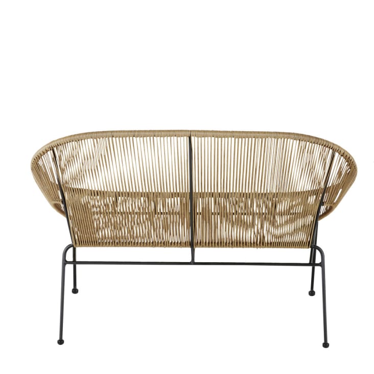 Maisons Du Monde Copacabana - Banco De Jardín De 2 Plazas De Resina Imitación A Mimbre Y Metal Negro