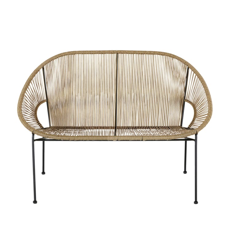 Maisons du Monde Copacabana - Banco de jardín de 2 plazas de resina imitación a mimbre y metal negro