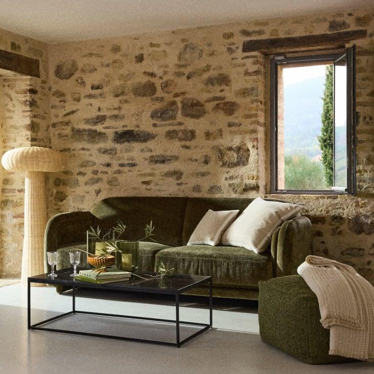 Maisons Du Monde CORNELIUS - Puf Cuadrado De Fibra Vegetal Verde Caqui