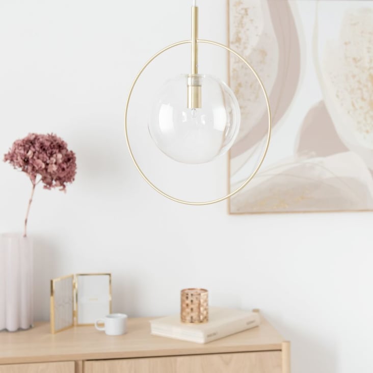 Maisons Du Monde Coronella - Lámpara De Techo De Metal Dorado Y Globo Transparente