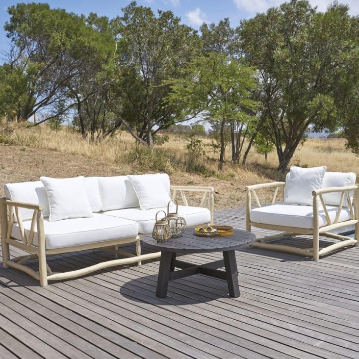 Maisons Du Monde Crusoé - Sillón De Jardín De Teca Y Tela Color Crudo