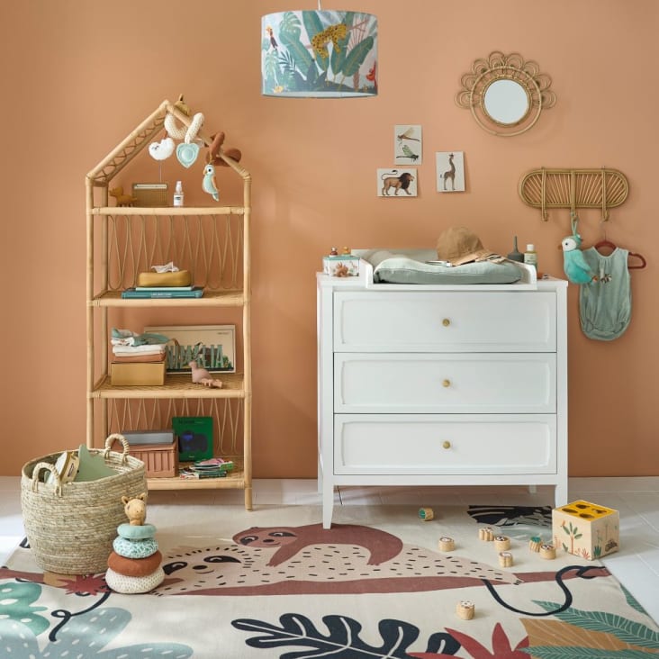 Maisons Du Monde Cubo De Actividades Con Estampado De Animales Amarillos Marrones Y Azules