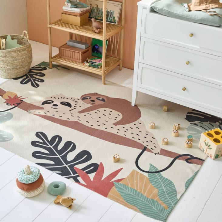 Maisons Du Monde Cubo De Actividades Con Estampado De Animales Amarillos Marrones Y Azules