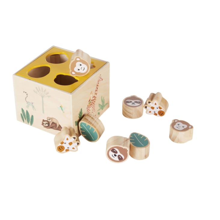 Maisons du Monde Cubo de actividades con estampado de animales amarillos marrones y azules