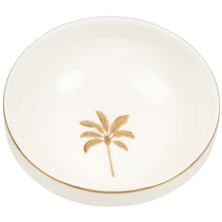Maisons Du Monde Cuenco De Porcelana Beige Con Motivo De Palmera Dorada Y Marrón