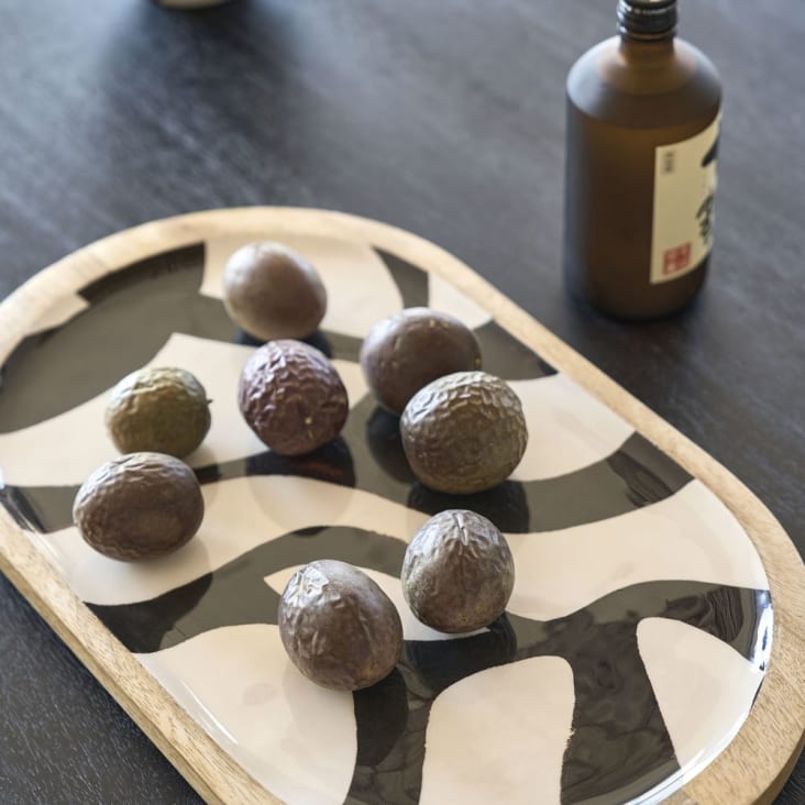 Maisons Du Monde Cuenco Ovalado De Madera De Mango Marrón Beige Y Negro