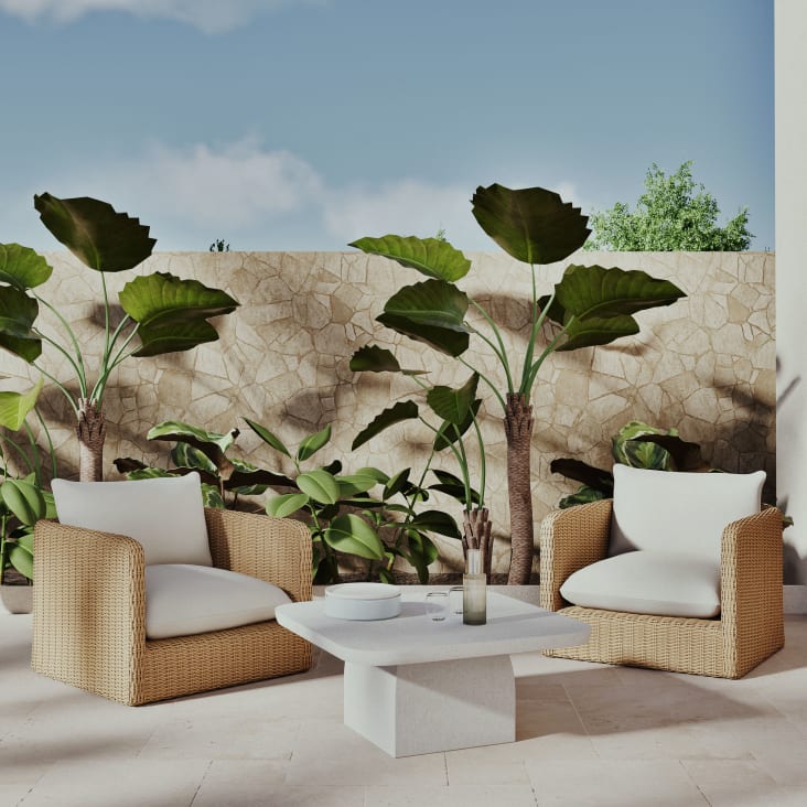 Maisons Du Monde Cyrielle - Mesa Baja De Exterior De Travertino Efecto Hormigón Beige