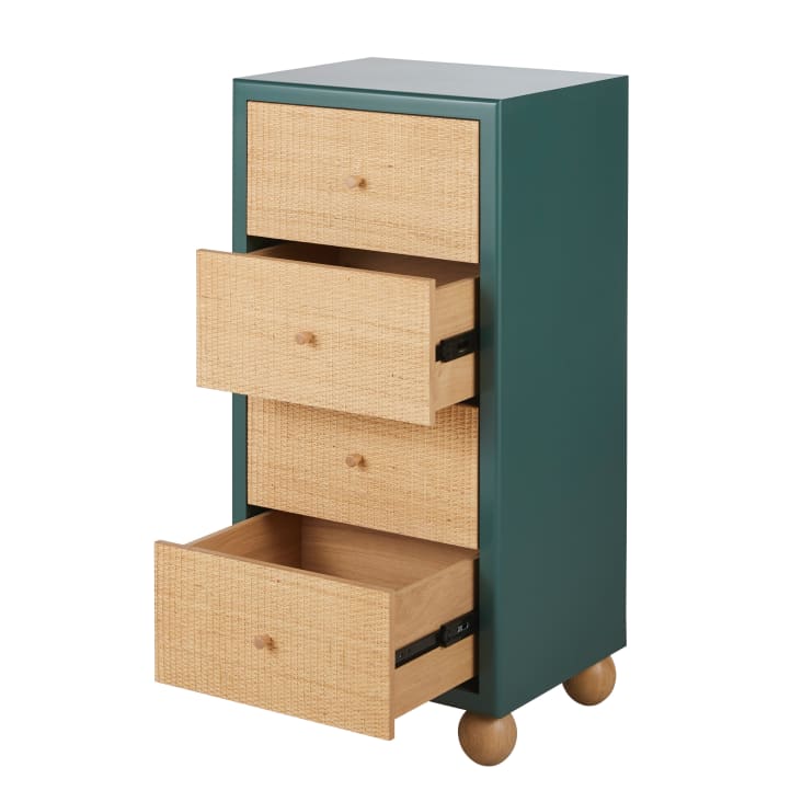 Maisons Du Monde DABALI - Cajonera Con 4 Cajones Verde Oscuro De Ratán Trenzado