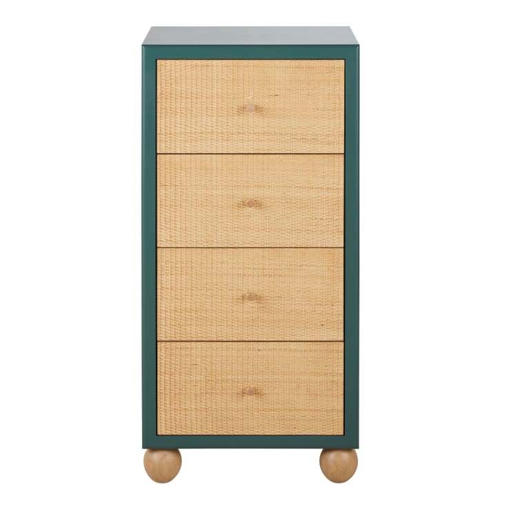Maisons du Monde DABALI - Cajonera con 4 cajones verde oscuro de ratán trenzado