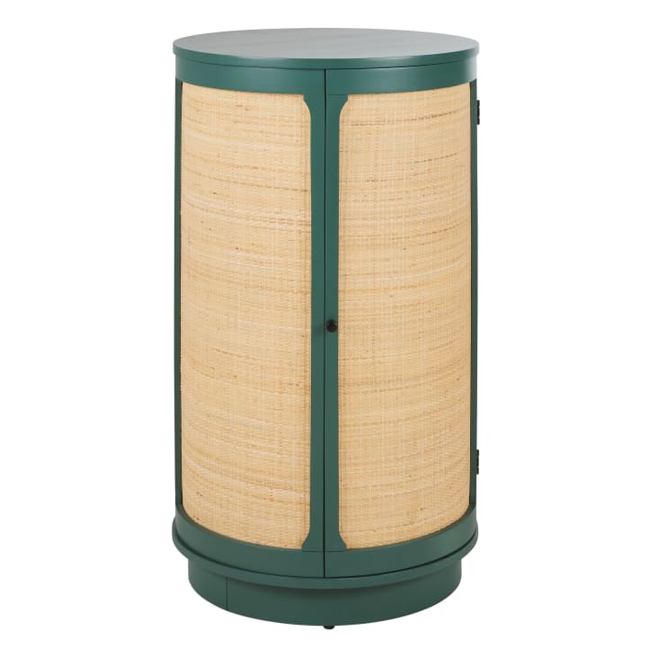 Maisons du Monde Dabali - Mueble bar con 1 puerta verde oscuro de ratán trenzado