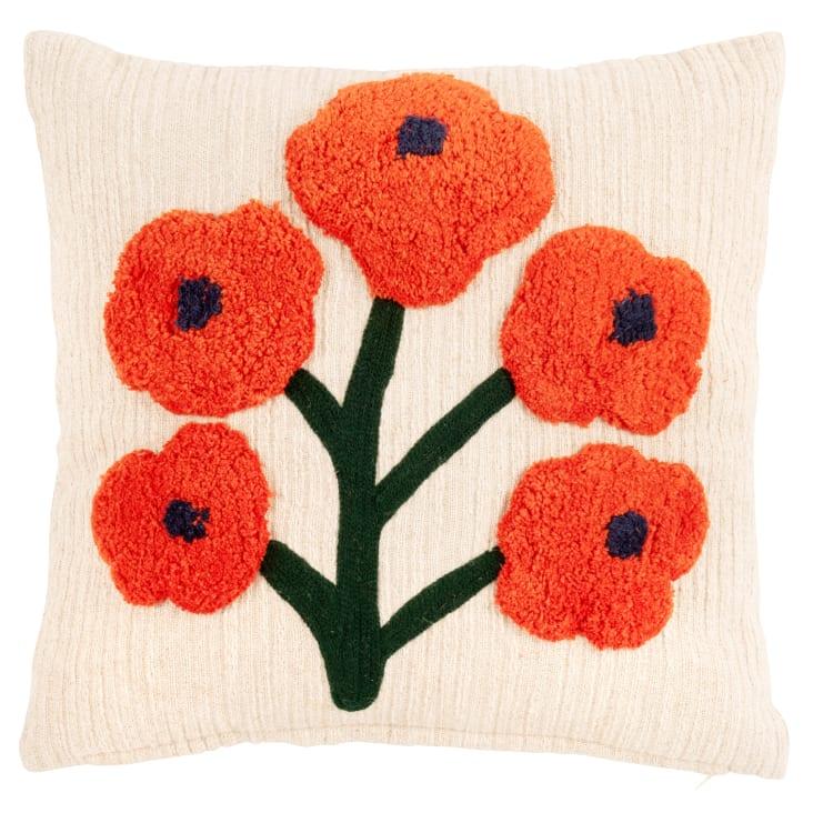 Maisons du Monde Dahlia - Cojín en mezcla de algodón y lino con motivo floral empenachado en crudo naranja y verde 40x40