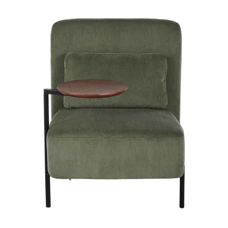 Maisons Du Monde Daker Business - Sillón Profesional De Terciopelo Acanalado Verde Con Bandeja Extraíble